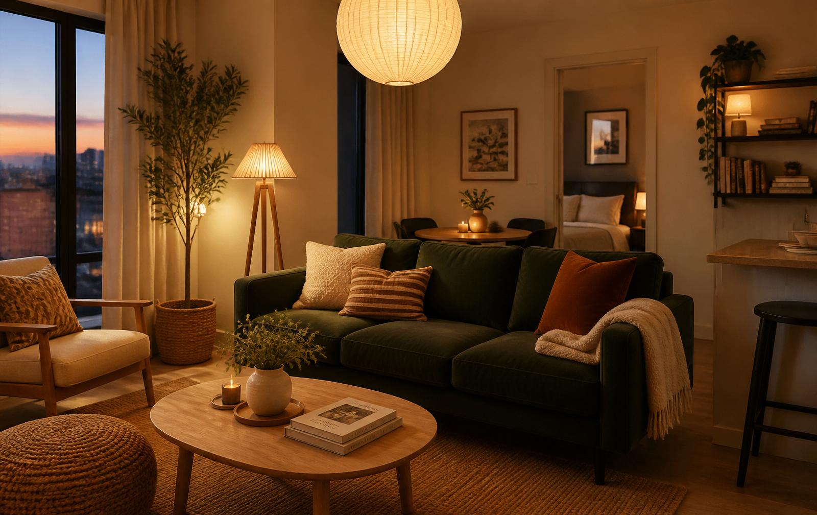 Sala aconchegante de apartamento estilo Airbnb
